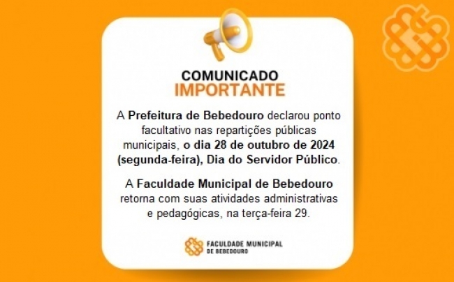 Bebedouro decreta ponto facultativo na próxima segunda (28), Dia do Servidor Público