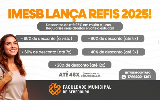 Faculdade Municipal de Bebedouro lança o Refis 2025 para regularização de débitos estudantis