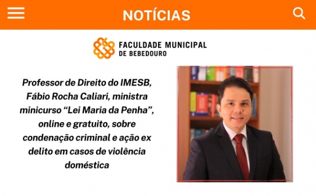 Professor de Direito do IMESB ministra minicurso online e gratuito sobre condenação criminal e ação ex delito em casos de violência doméstica