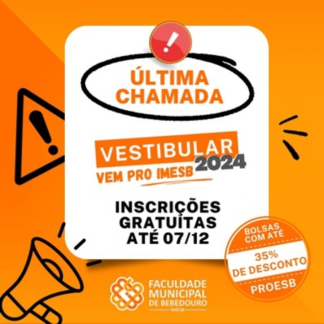 Último dia para se inscrever no vestibular e processo seletivo de bolsas Proesb/2024 do IMESB para preenchimento de vagas remanescentes