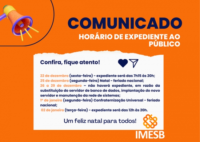 IMESB divulga horário de expediente ao público no final de ano